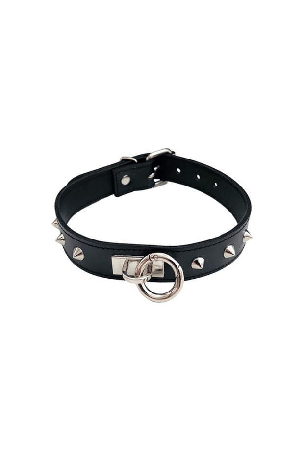 Studded Submission Collar with Ring - Leather