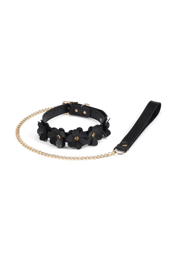 Leather BDSM Collar with Leash - Flower Rhythm