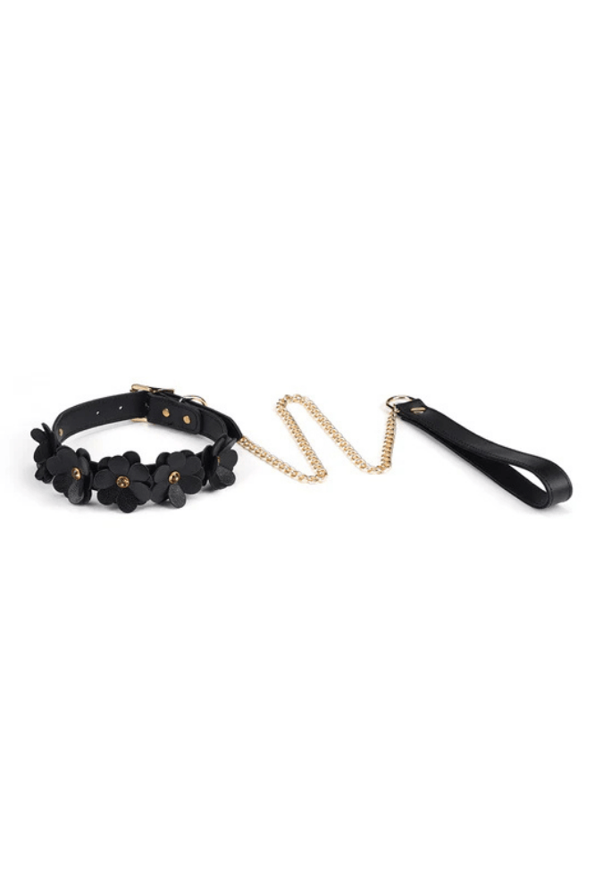 Leather BDSM Collar with Leash - Flower Rhythm