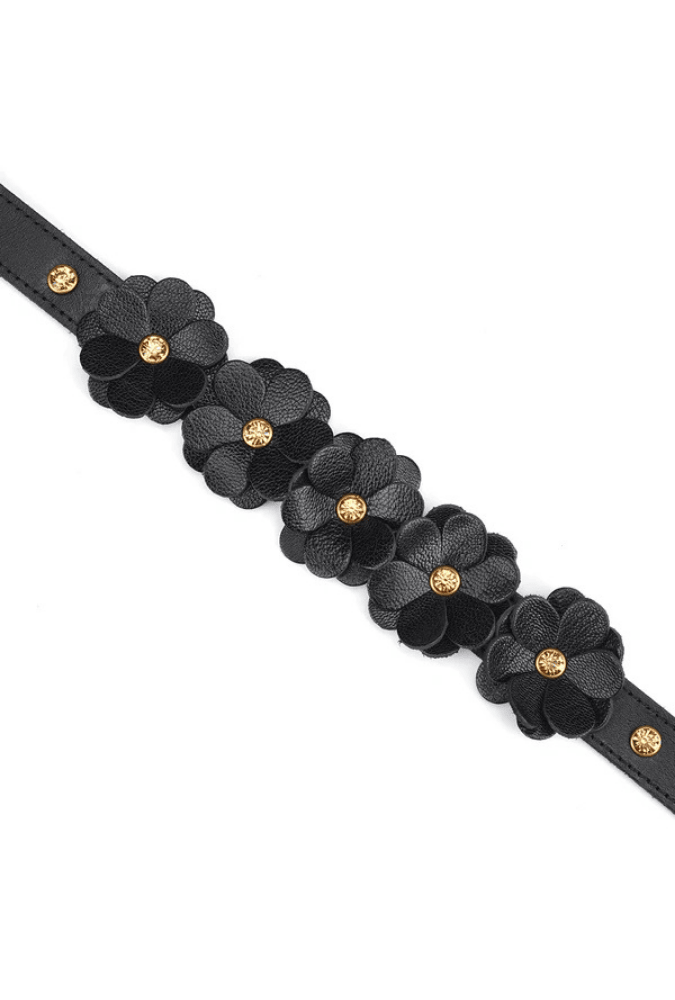 Leather BDSM Collar with Leash - Flower Rhythm